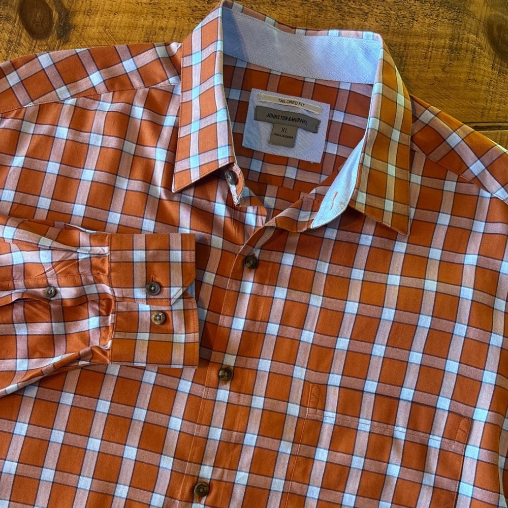 Johnston & Murphy Mens Orange Light Blue Button Down Shirt Tailored Fit XL